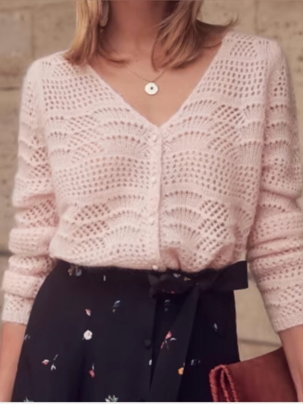 Sezane Alanis Jumper Soft Knit V-Neck Cardigan Sweater PInk Size XS